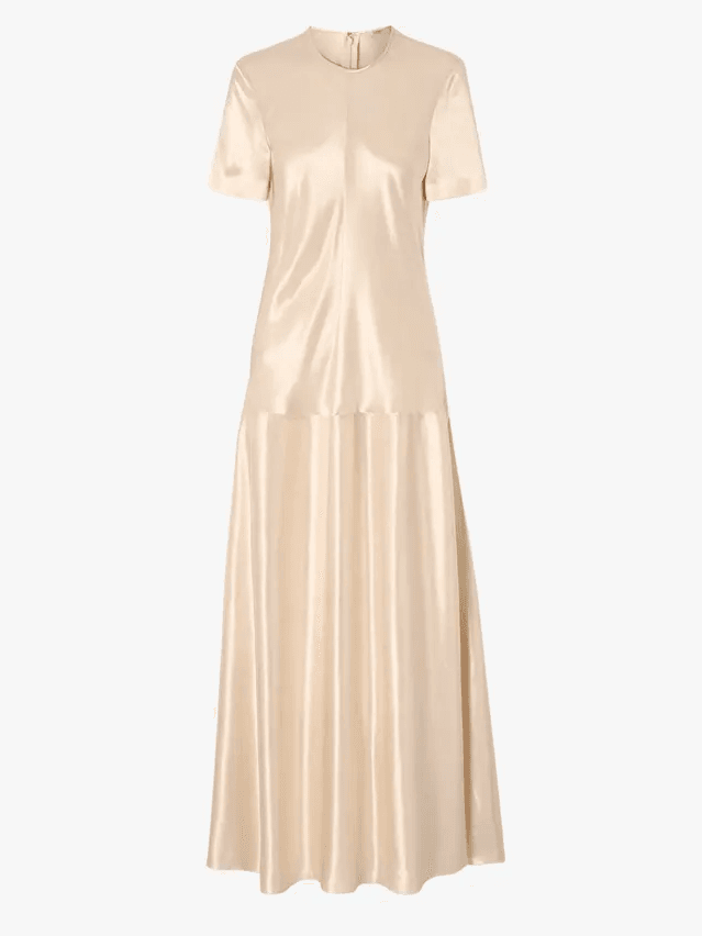 Image may contain: Clothing, Dress, Formal Wear, Blouse, Silk, Fashion, Gown, and Evening Dress